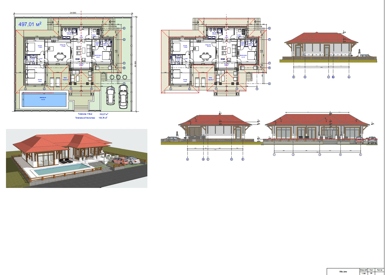 Architectural project Villa Jane — floor plans, elevations and renders